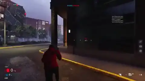 Hood Warfare 2 Downtown street with mini-map, apartments, and the match HUD