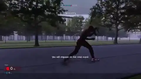 Hood Warfare 2 player sprinting with an SMG on a Chicago park path